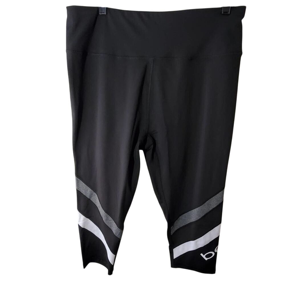 Bebe Sport Black‎ Gray White Athleisure Striped Cropped Leggings Activewear 2X